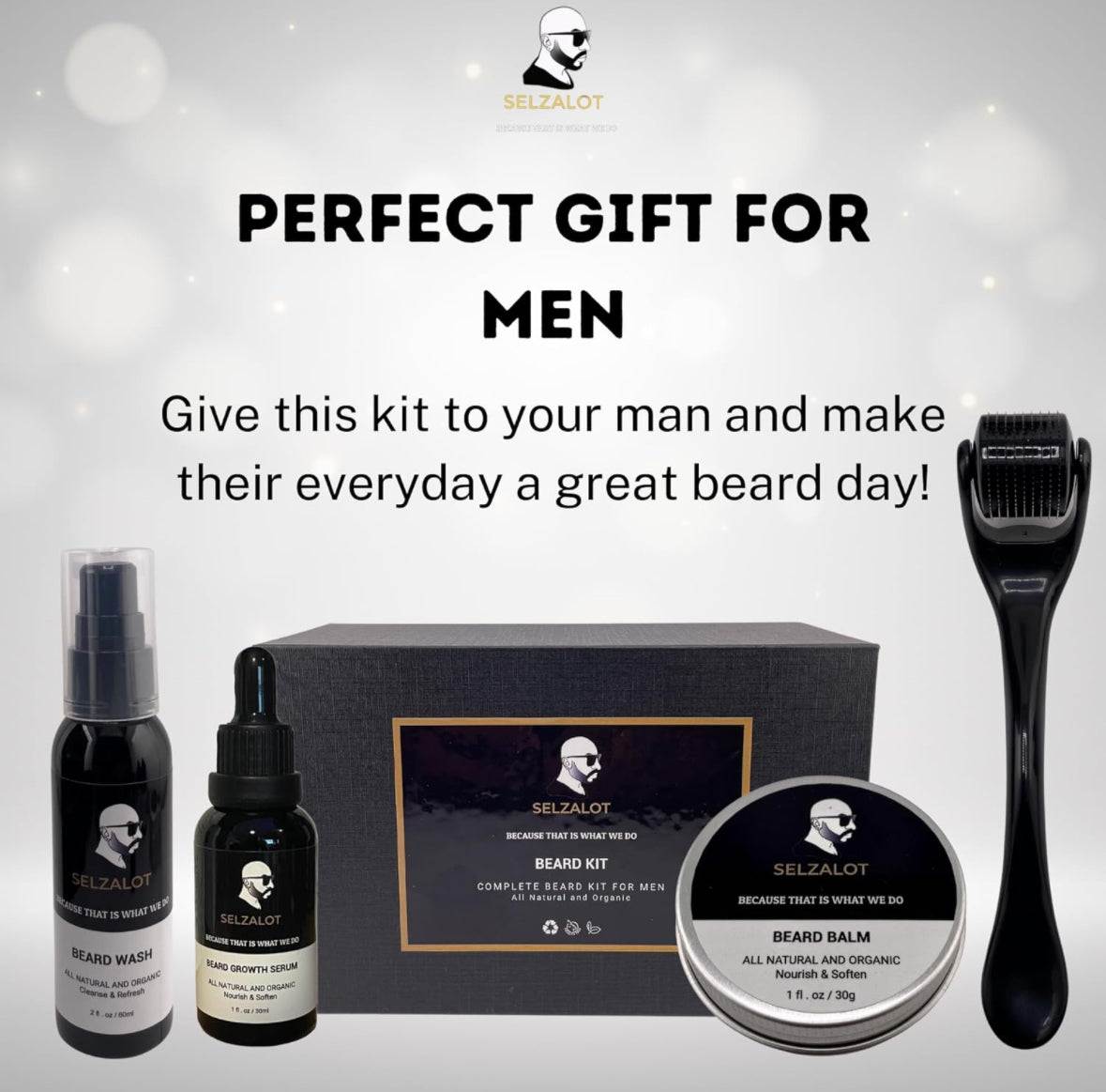 Beard Growth Kit Men’s Beard Care Kit Grooming Set 5 Pieces Beard Products with Wash, Oil Serum, Balm and a Gift Box for Men Self Care - Selzalot