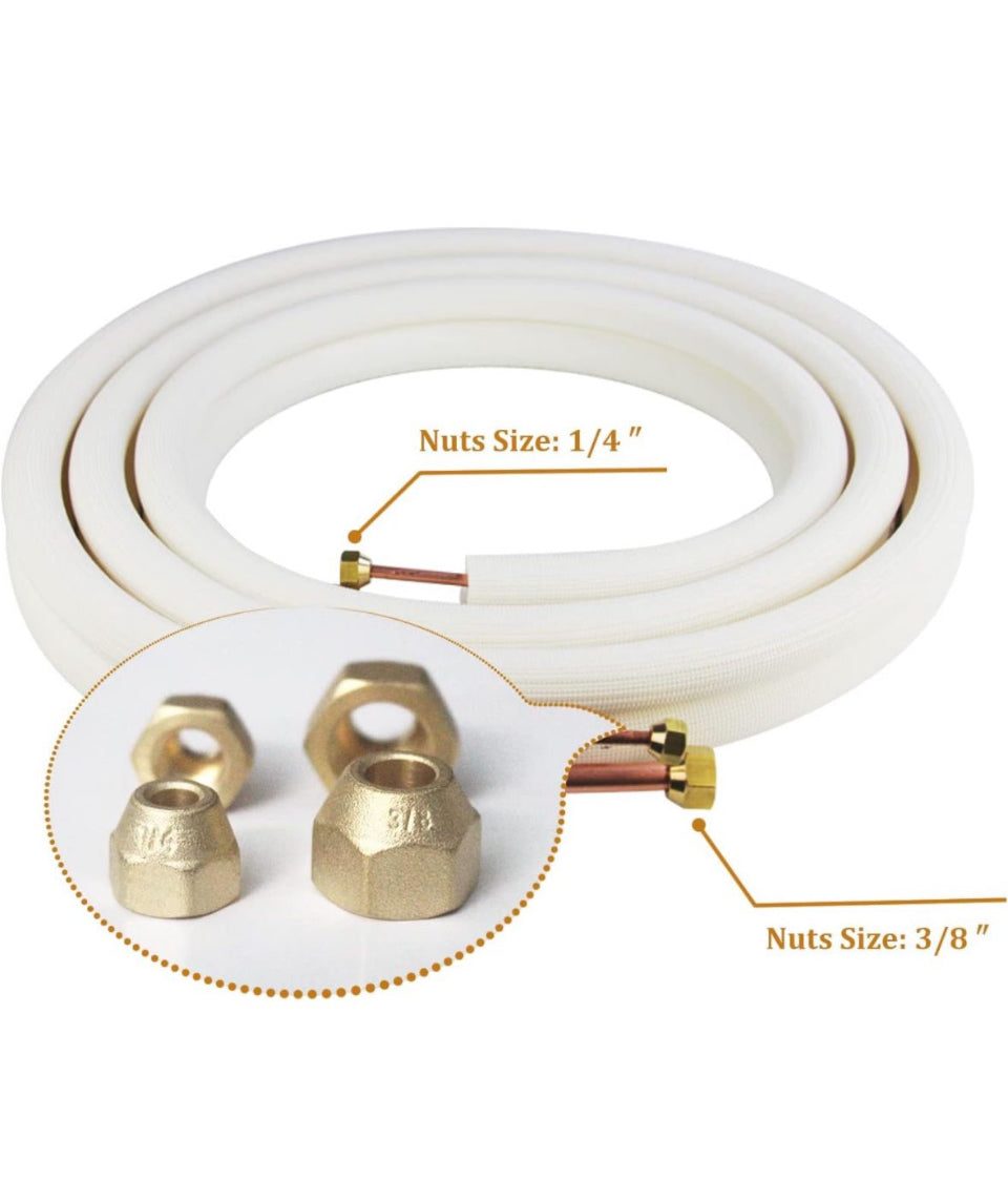 25 Ft Mini Split Line Set.Air Conditioner Copper Tubing Pipes Extension Set, 1/4" & 3/8" 3/8" PE Thickened for AC and Heating Equipment Insulated Coil - Selzalot