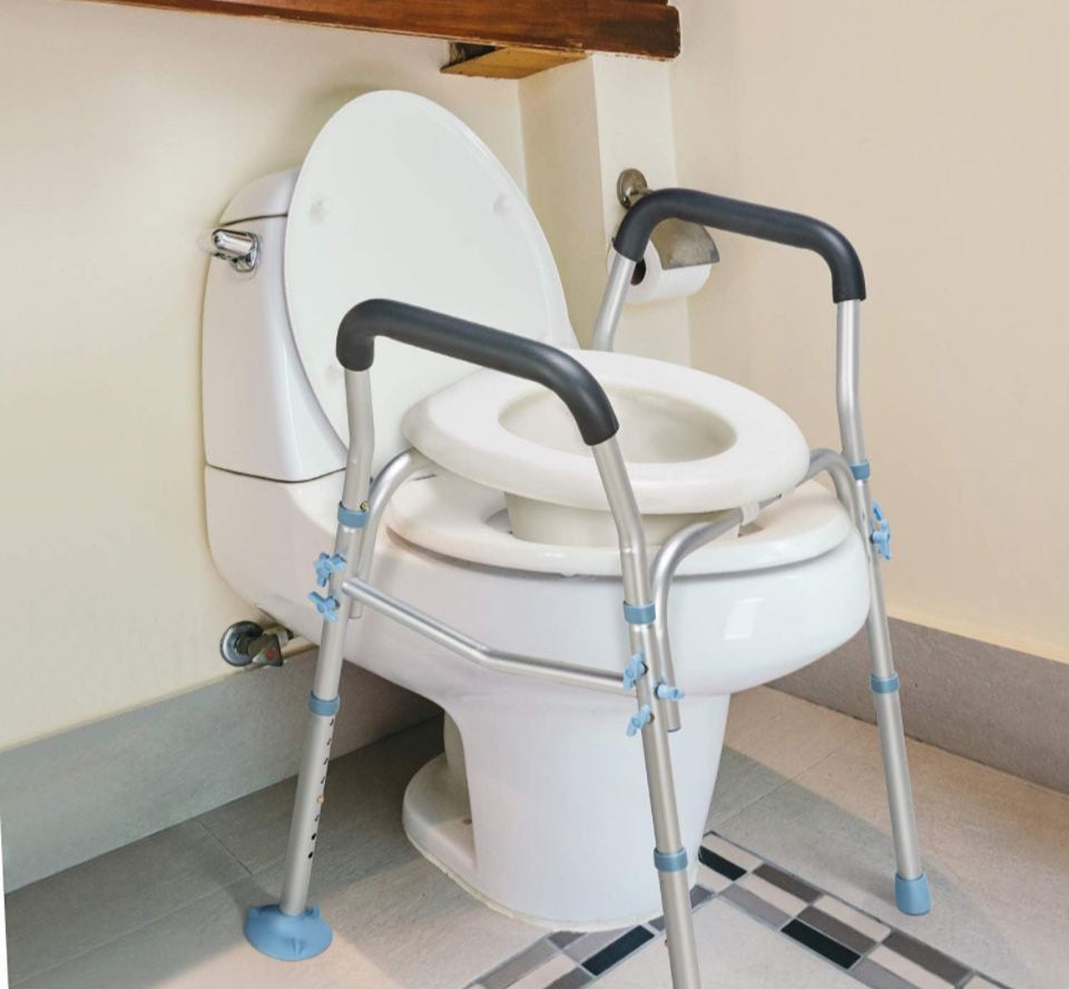 OasisSpace Stand Alone Raised Toilet Seat 300lbs - Medical Raised Commode Toilet with Splash Guard and Safety Frame, Height Adjustable Legs, Bathroom - Selzalot