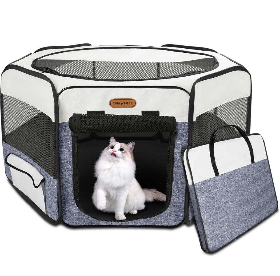 Seiyierr Pet Playpen Cat Playpen, Foldable Cat Playpen for Indoor Cats, Collapsible Crate Kennel Playpen, Kitten Playpen Cat Tent Indoor Outdoor, Pet