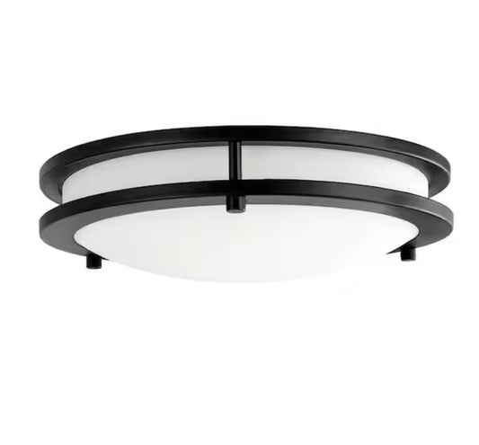 Hampton Bay Flaxmere 12 in. Matte Black Dimmable Integrated LED Flush Mount Ceiling Light with Frosted White Glass Shade