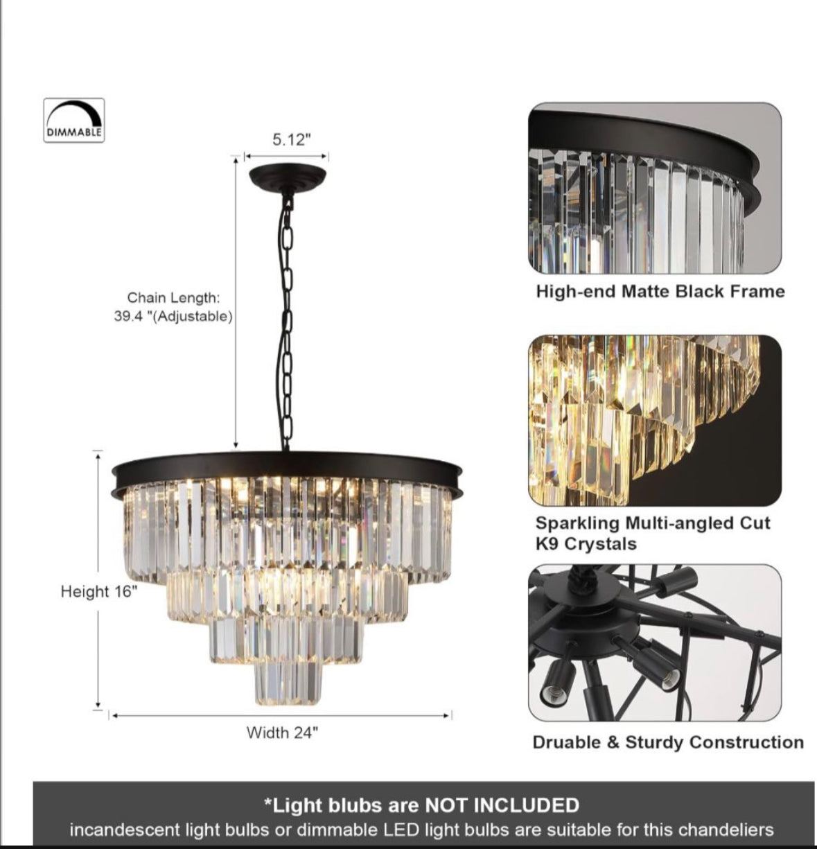 A AXILIXI Modern Crystal Chandeliers 24" Round Top K9 Crystals Chandelier Adjustable Ceiling Light Fixture 4-Tier K9 Crystal Pendant Lamp 12-Light for - Selzalot