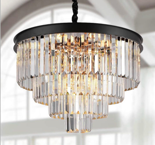 A AXILIXI Modern Crystal Chandeliers 24" Round Top K9 Crystals Chandelier Adjustable Ceiling Light Fixture 4-Tier K9 Crystal Pendant Lamp 12-Light for - Selzalot