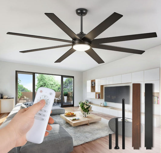Fanbulous 65 Inch Ceiling Fans with Lights and Remote, Black Indoor/Outdoor Ceiling Fan with Quiet Reversible DC Motor, 6 Speeds, 3CCT, 8 Blades Large