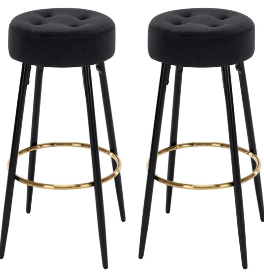 Furnimart 30 inches Modern Round Bar Stools Set of 2, Upholstered Dining Chair Stool with Gold Footrest for Kitchen Island Coffee Pub Shop Bar Height - Selzalot