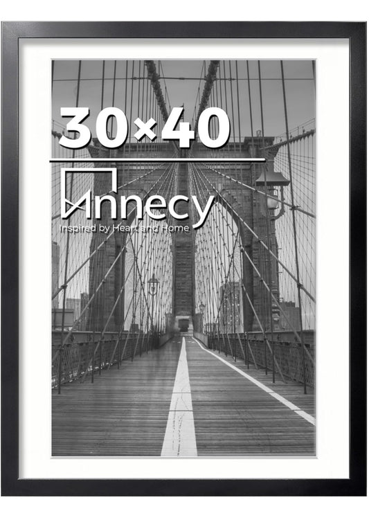 Annecy 30x40 Frame Black 1 Pack, Classic 30x40 Picture Frame Display 24x36 Pictures with Mat or 30x40 without Mat, Horizontal and Vertical for Wall-Mounted