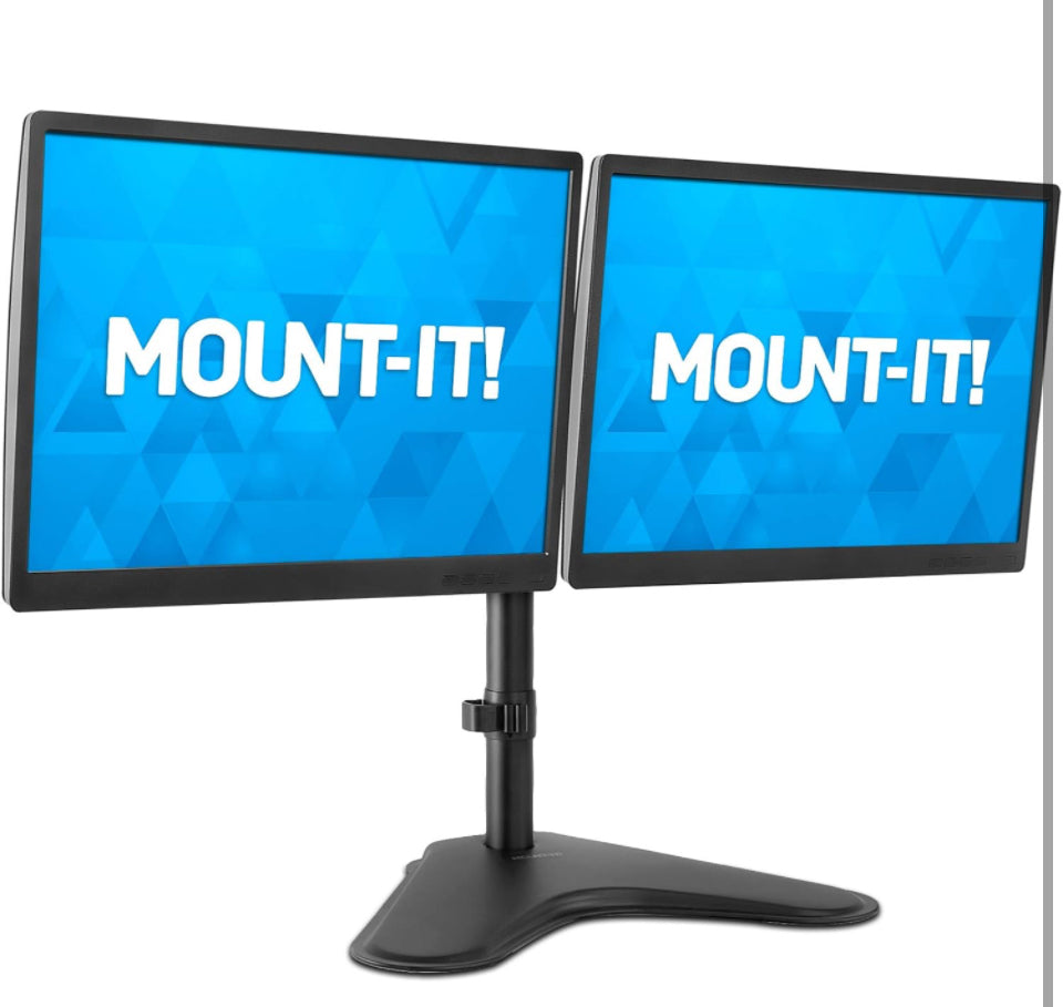 Mount-It! Dual Monitor Stand for Desk - Double Monitor Mount for 2 Screens up to 32 Inch and 17 Lbs - Free-Standing Base Swivel, Tilt, Rotates 360 Adj