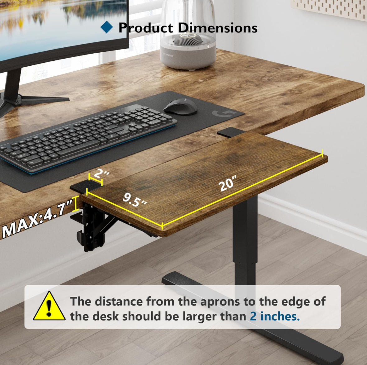 BONTEC Small Ergonomics Desk Extender Tray, 20x9.5 Inch Table Mount Arm Rest Shelf, 90° Foldable Keyboard Tray Platform, Clamp on Computer Arm Rest fo