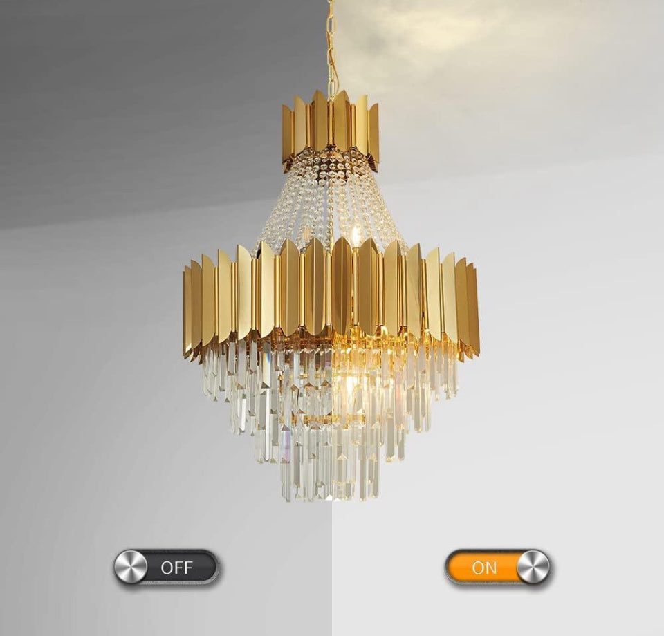 AHOC Modern Crystal Chandelier, Luxury Gold Crystal Hanging Ceiling Light Contemporary Large Raindrop Pendant Chandelier for Living Room Dining Room - Selzalot