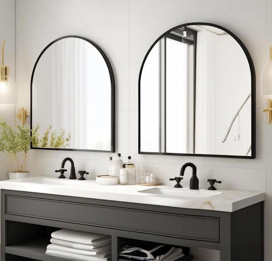 XRAMFY Arched Bathroom Mirror 32" x 34" for Bathroom Vanity Mirror or Wall Decor Black Arch Mirror Aluminum Alloy Frame Wall Mounted Mirror for Living - Selzalot
