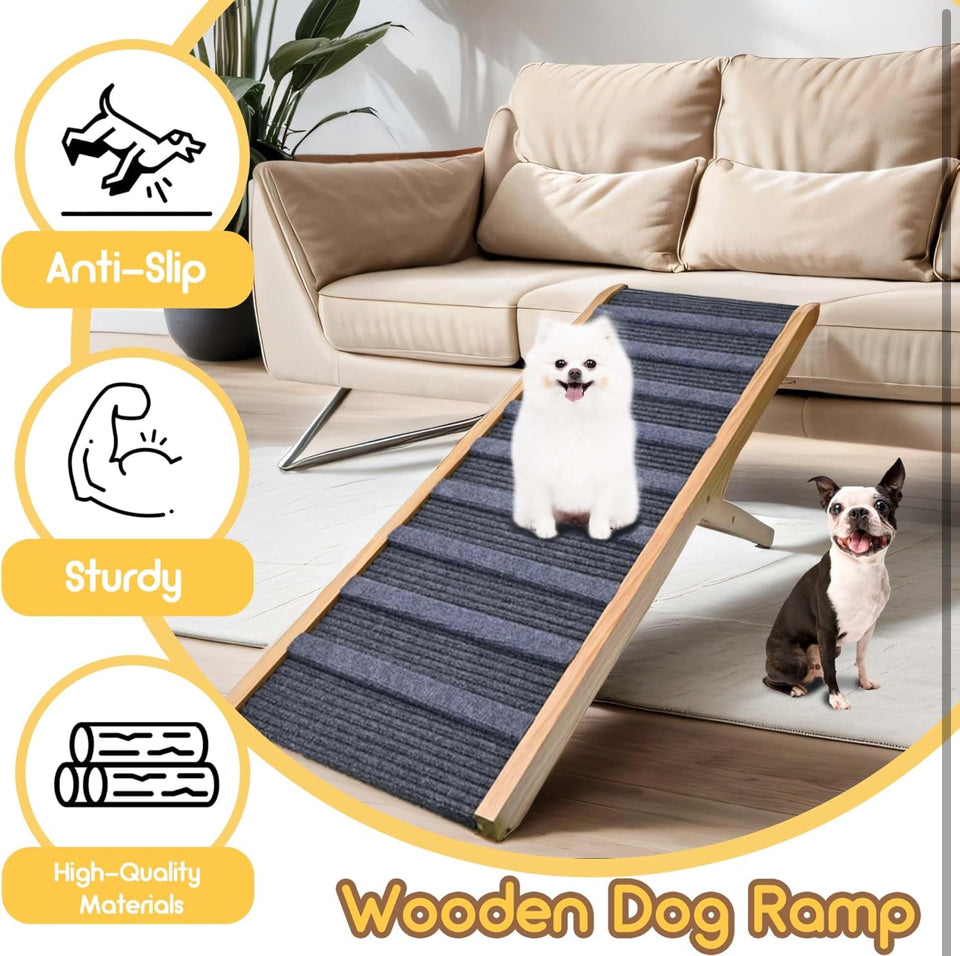 Open Box Sernuo Dog Ramp for Bed Large Dog, Wooden Dog Ramp, Portable Pet Ramp with Anti-Slip Traction Mat, Adjustable Heights from 13.8" to 27.6", Ad