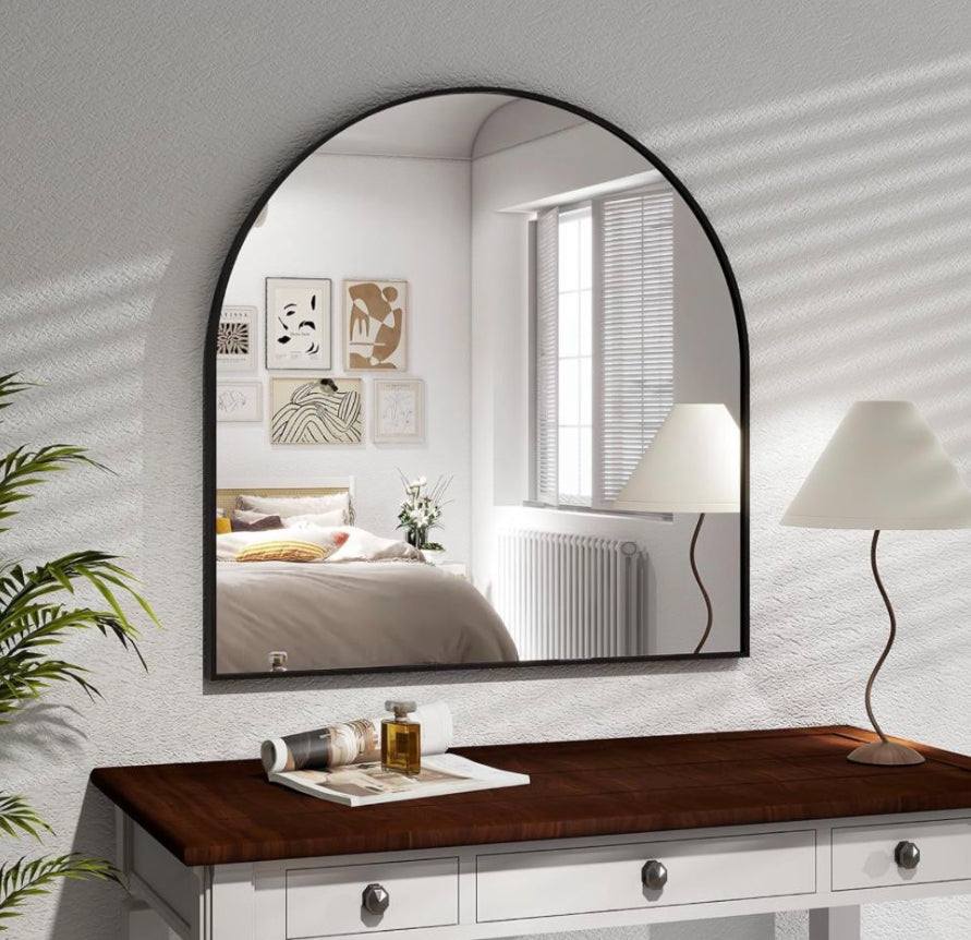 XRAMFY Arched Bathroom Mirror 32" x 34" for Bathroom Vanity Mirror or Wall Decor Black Arch Mirror Aluminum Alloy Frame Wall Mounted Mirror for Living - Selzalot