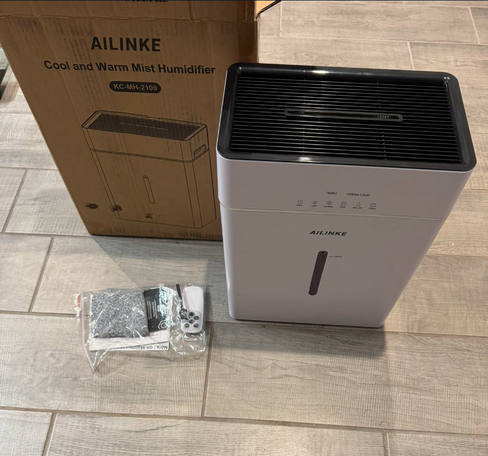 Open Box Humidifiers for Bedroom Large Room, AILINKE Cool and Warm Mist Humidifier 10L/2.64Gal, 12H Timer, 3 Speed, Top Fill, Simulated Flame