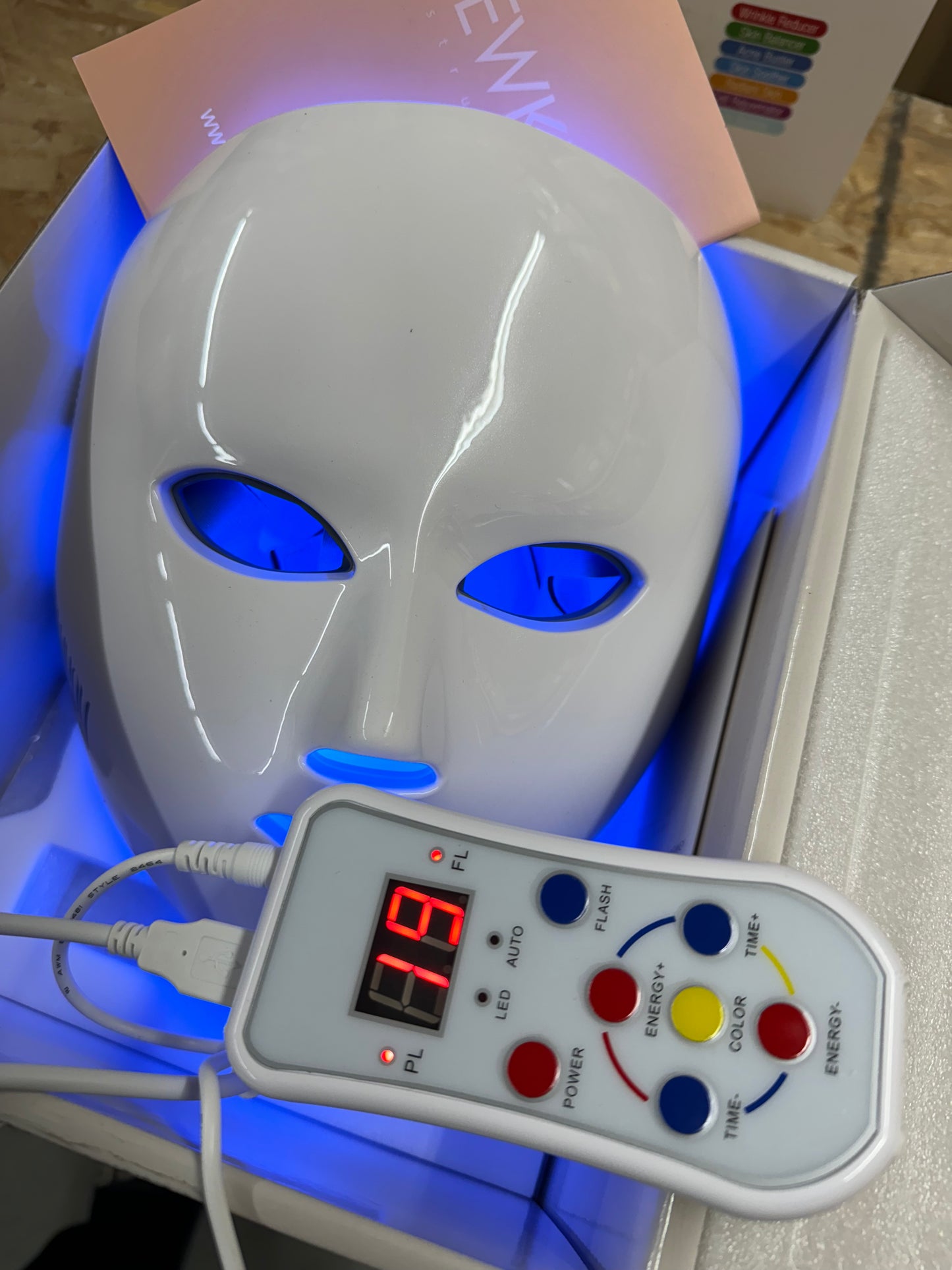 NEWKEY Blue Light Therapy for Acne, 7 Colors LED Face Mask Light Therapy, Blue Red Light Therapy Mask for Wrinkle Acne - Photon Skin Care Beauty Masks