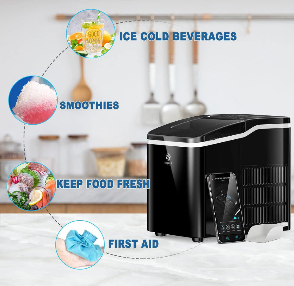 Snoworld Ice Maker Machine Countertop, with App Remote Control and Self-Cleaning Function, 9 Bullet Ice Cubes Ready in 8 Minutes, 26lbs Ice Cubes in 2 - Selzalot