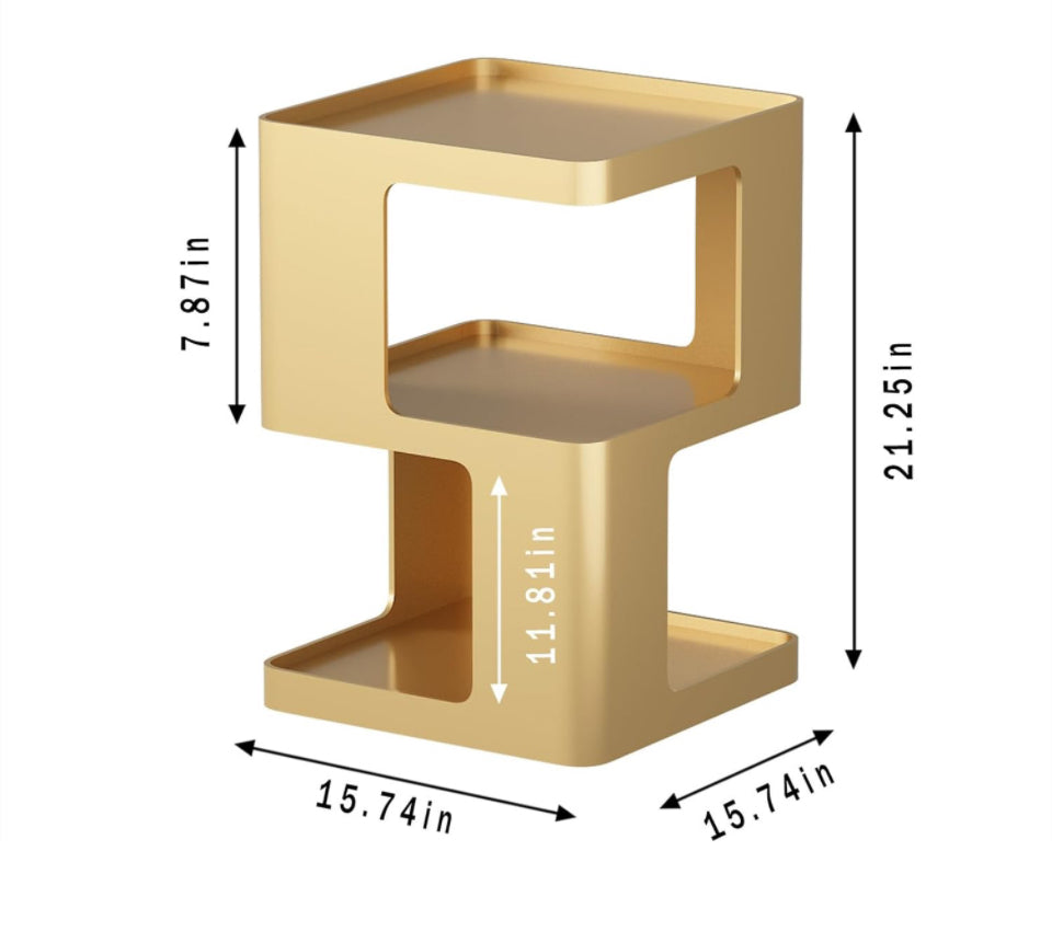 Gold End Table, 3 Tiers Modern Side Table with Storage Shelves, Gold Metal Night Stand for Living Room Bedroom, No Assembly Required - Selzalot