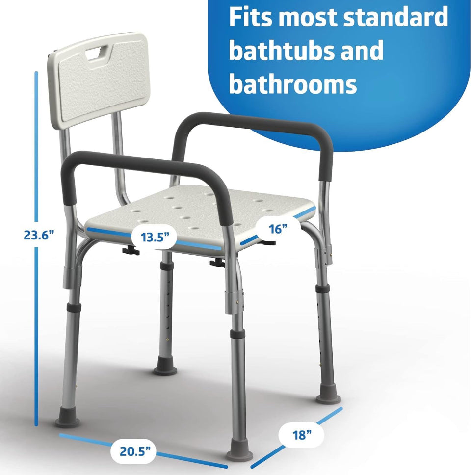 Medline Shower Chair Seat with Padded Armrests and Back Heavy Duty Shower Chair for Bathtub Slip Resistant Shower Seat with Adjustable Height Shower - Selzalot