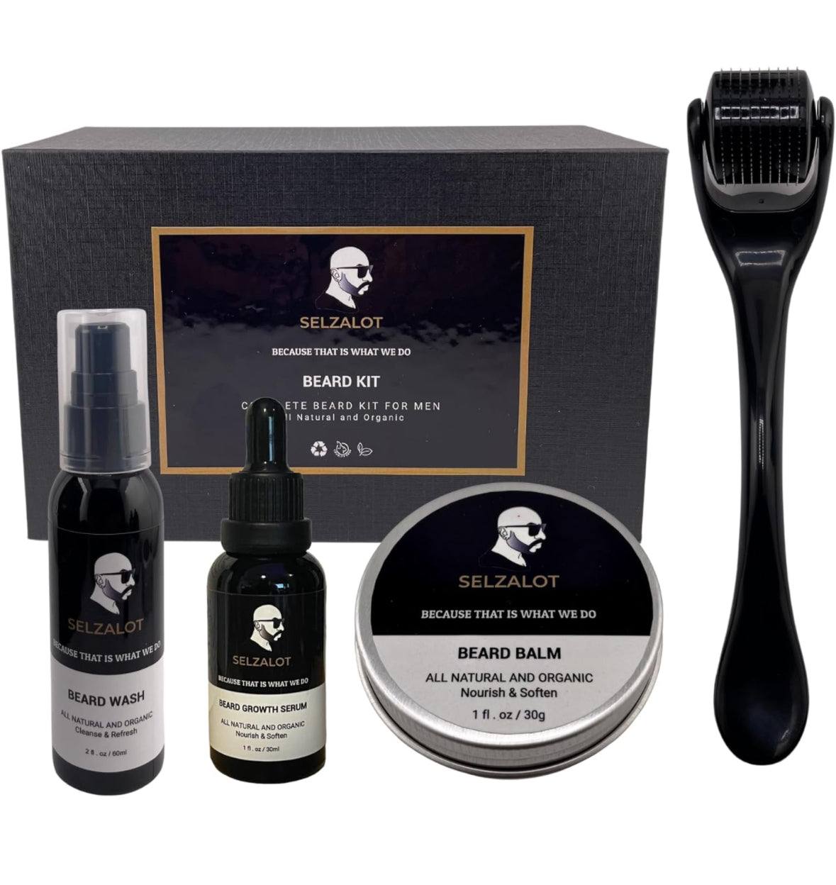 Beard Growth Kit Men’s Beard Care Kit Grooming Set 5 Pieces Beard Products with Wash, Oil Serum, Balm and a Gift Box for Men Self Care - Selzalot