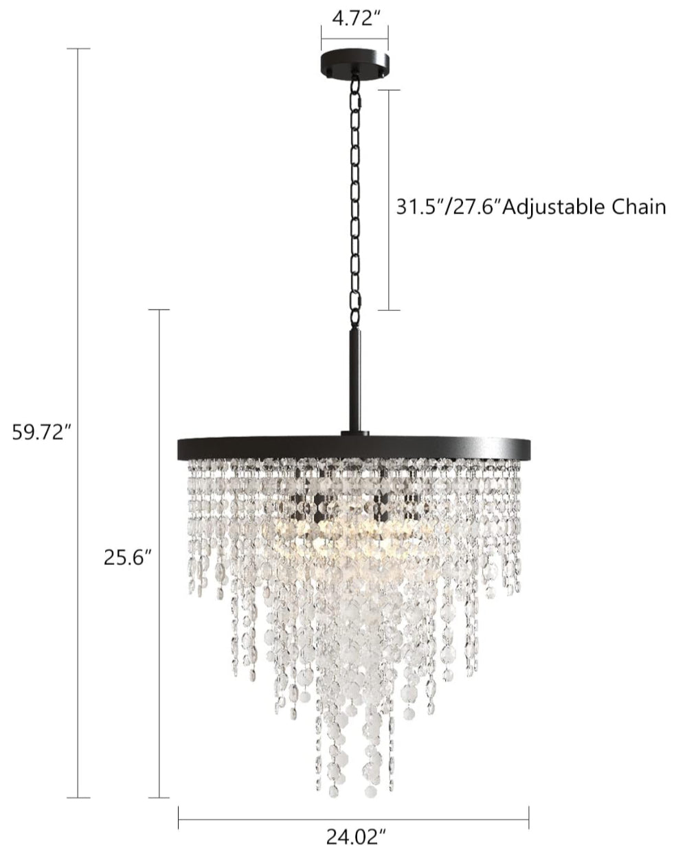 Wellmet Black Crystal Chandelier 24 inch, 3-Tier Modern Round K9 Crystals Light Fixtures for Dining Room, Contemporary Pendant Light FixtureKitchen Is - Selzalot