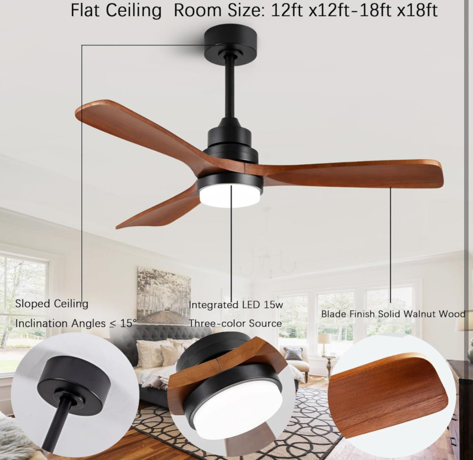 dearnow 48" Wooden Ceiling Fan with Lighted Remote Control, Indoor Outdoor Wooden Ceiling Fan, Outdoor Modern Ceiling Fan with 3 Fan Blades for Patio, - Selzalot