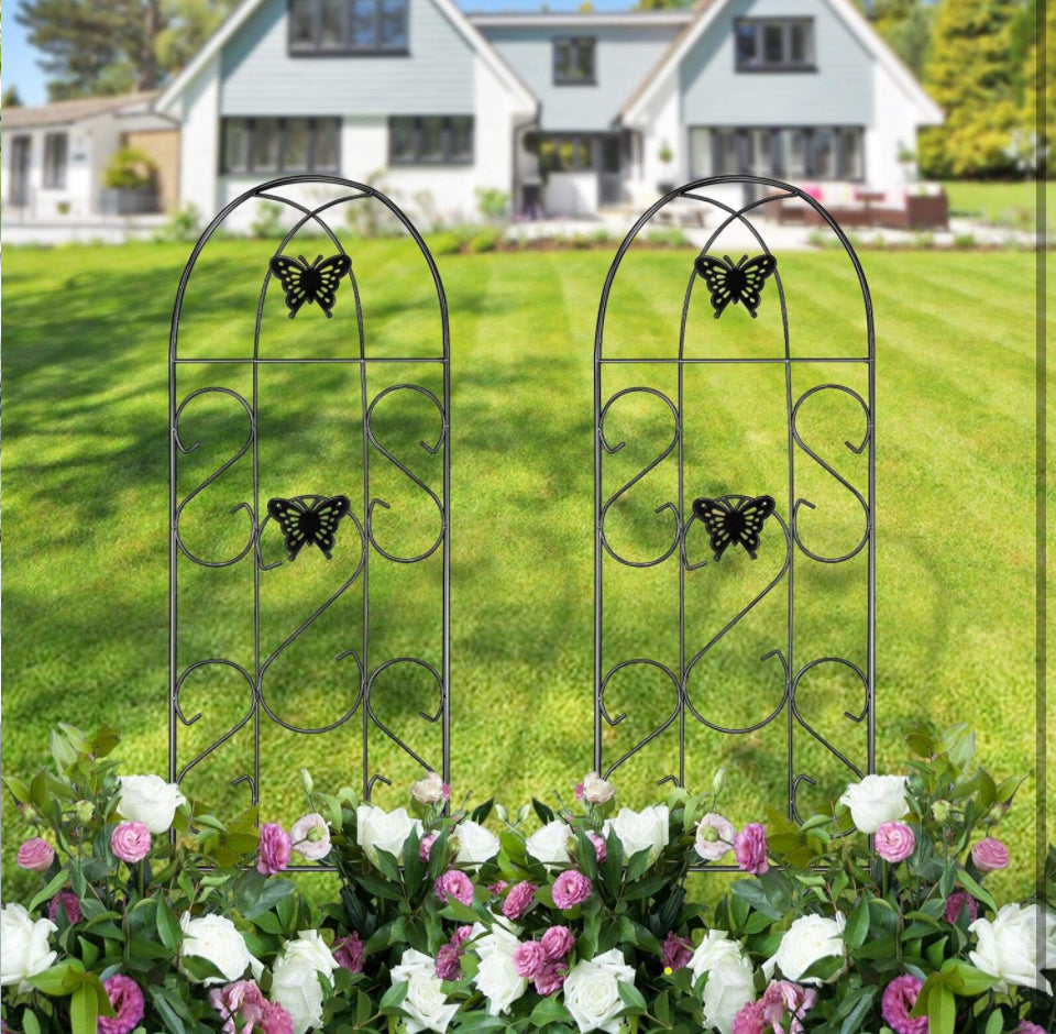 AMAGABELI GARDEN & HOME 4 Pack Garden Trellis for Climbing Plants 60" x 18" Black Iron Trellis for Potted Plant Support Butterfly Metal Trellis for Cl - Selzalot