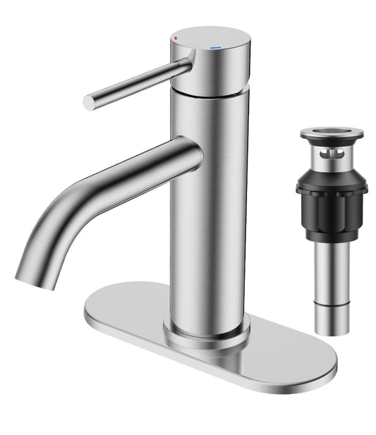 FORIOUS Bathroom Sink Faucet, Stainless Steel Bathroom Faucet for 1 Hole or 3 Hole, Single Handle Sink Faucet with Metal Pop Up Drain Assembly, Lavatory Tap for Vanity Basin RV, Brushed Nickel Finish - Selzalot