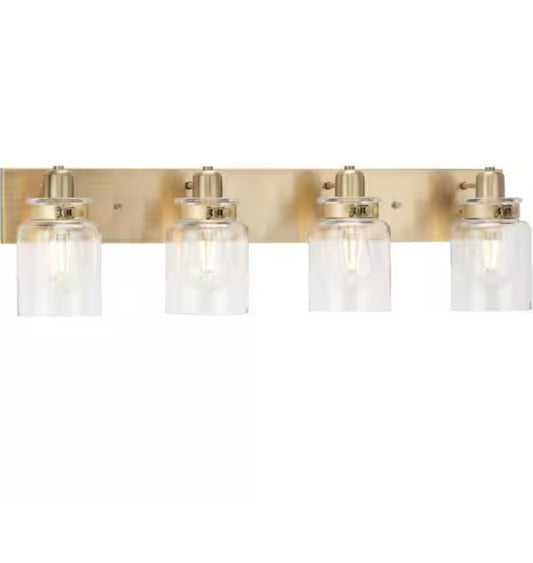 Progress Lighting Calhoun Collection 30-1/4 in. 4-Light Gold Vintage Brass Clear Glass Farmhouse Urban Industrial Bathroom Vanity Light