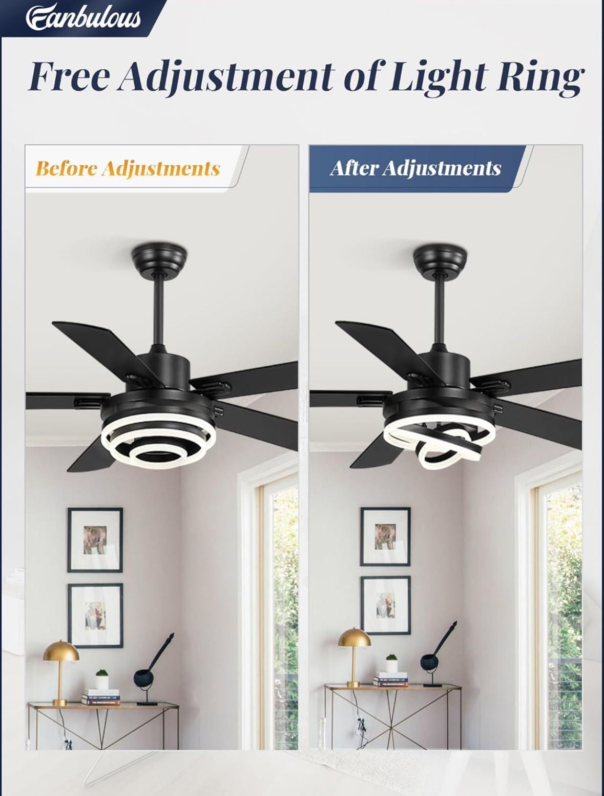 52" Farmhouse Ceiling Fans with Lights,Black Chandelier Fan with 6-Speed Dimmable LED and Reversible DC Motor,Rustic Fandelier Ceiling Fan with 5 Dual