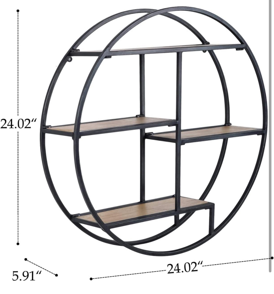 Generic Industrial Style Round Wall Shelves, 3 Tier Decorative Floating Ledge Shelves, Wall Mounted Metal Bracket Wooden Display Hanging Shelf - Selzalot