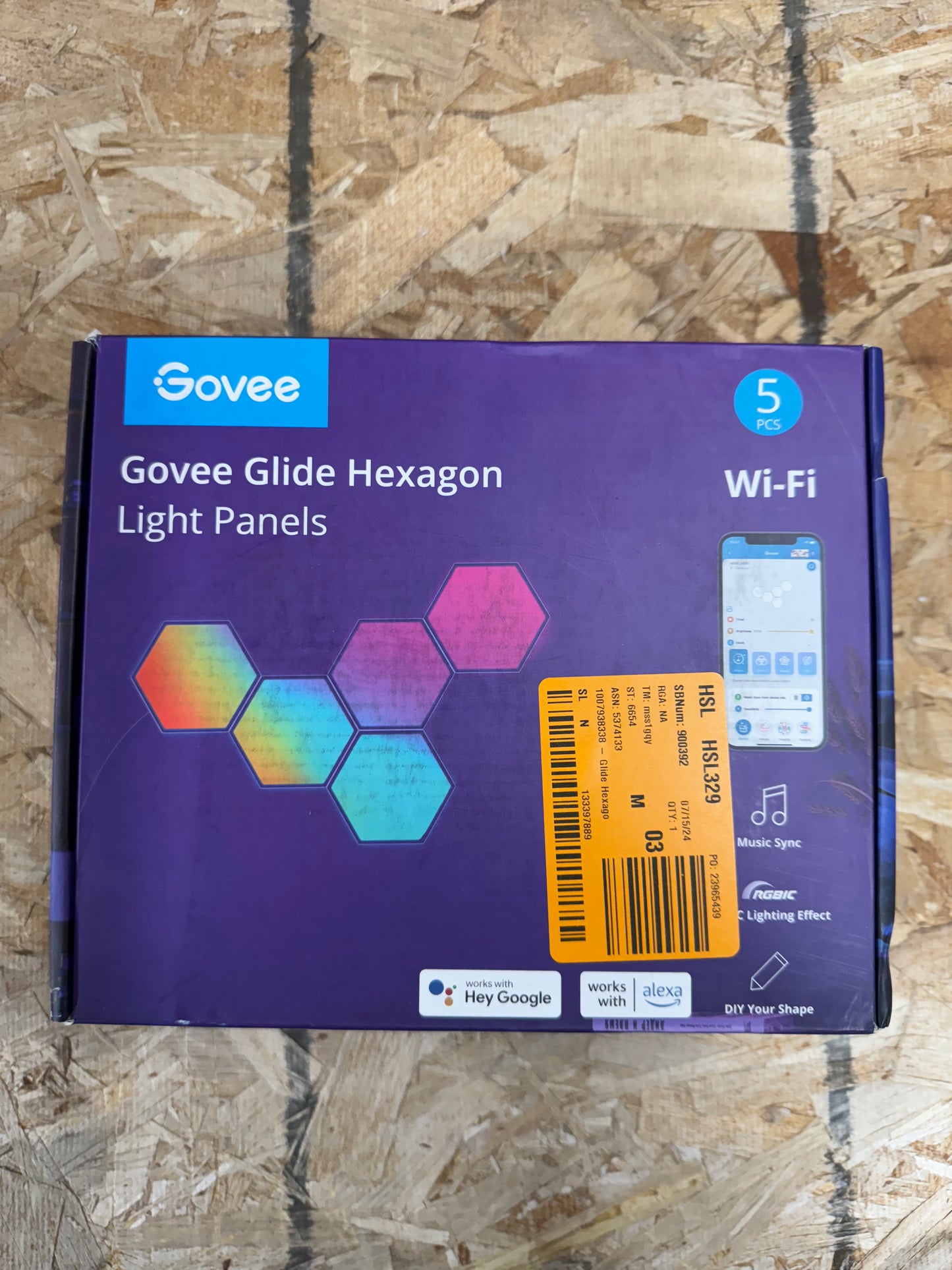 Govee Glide Hexagon Smart Color Changing Plug-In Wi-Fi Enabled Integrated LED Light Panels (5-Piece)