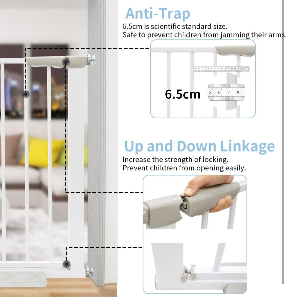 Qmon Baby Gate for Stairs, Auto Close Safety Baby Gates, Extra Tall and Wide Child Gate, Easy Walk Thru Durability Dog Gates for The House, Doorways.