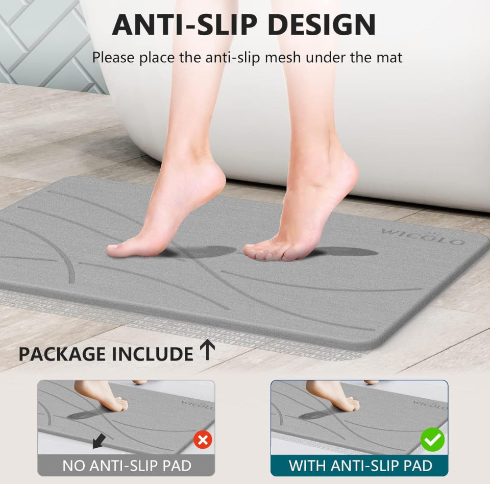 WICOLO Stone Bath Mat, Diatomaceous Earth Shower Mat Non Slip Instantly Removes Water Drying Fast Bathroom Mat Natural Easy to Clean (23.5 * 15inch, G