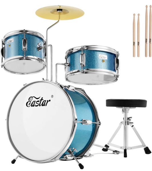 Kids Drum Set Eastar 3-Piece for Beginners, 14 inch Drum Kit with Adjustable Throne, Cymbal, Pedal & Two Pairs of Drumsticks, Junior Drum Set with Bass - Selzalot