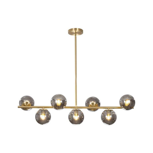 KCO Lighting Mid Century Modern Globe Sputnik Chandelier Gold Brass Pendant Hanging Light Fixture with Smoke Grey Glass Globe 7-Light Pendant Lighting for Kitchen Island Dining Living Room - Selzalot