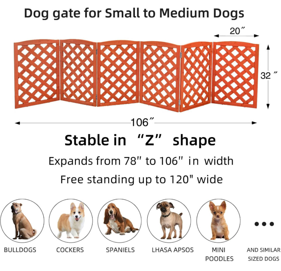 ZJSF Foldable Indoor Dog Gate for House Freestanding Folding Dog Gates Indoor Wood Pet Gates Dog Fence for Stairs Puppy Gates for Hallways Orange 32 "