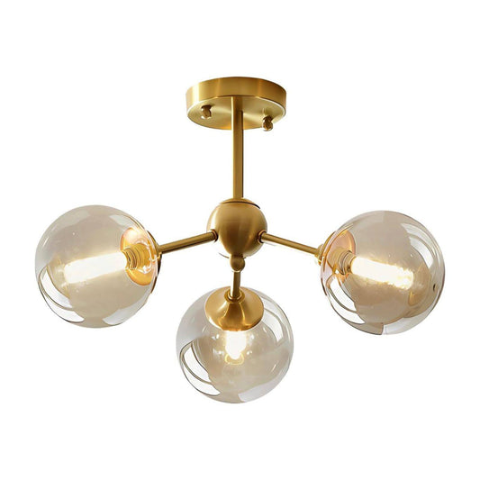 KCO Lighting Glass Globe Sputnik Chandelier 3-Light Brass Gold Close to Ceiling Light Mid Century Flush Mount Ceiling Light for Kitchen Island Bedroom Bathroom (3-Lights) - Selzalot