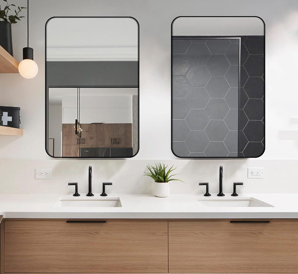 Open Box MZON 24x36 Inch Black Bathroom Mirror, Wall-Mounted Rectangle Vanity Mirror with Aluminum Alloy Frame, Anti-Rust, Modern Decor for Bathroom,