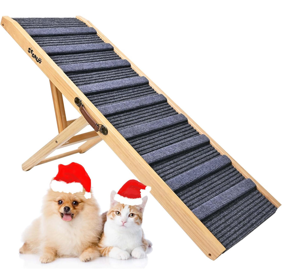 Open Box Sernuo Dog Ramp for Bed Large Dog, Wooden Dog Ramp, Portable Pet Ramp with Anti-Slip Traction Mat, Adjustable Heights from 13.8" to 27.6", Ad