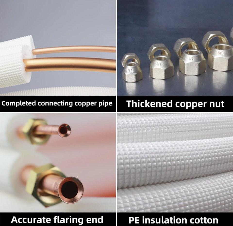 25 Ft Mini Split Line Set.Air Conditioner Copper Tubing Pipes Extension Set, 1/4" & 3/8" 3/8" PE Thickened for AC and Heating Equipment Insulated Coil - Selzalot