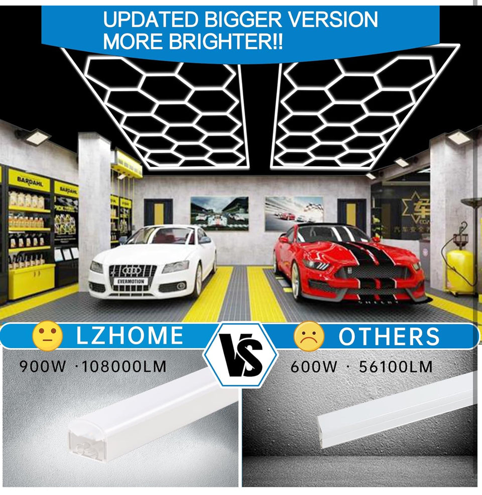 Open Box LZHOME Updated Bigger Size Hexagon LED Garage Light: 108000LM Ultra-Bright, Hexagon led Lights for Garage Warehouse Workshop Gym Basement