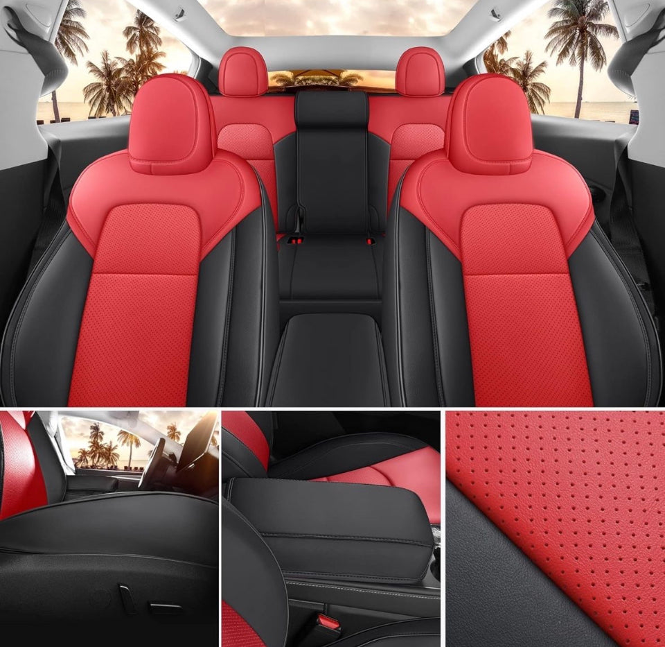 Open Box Meekoomay Seat Cover for Tesla Model Y Red and Black Tesla Car Seat Cover 12PCS