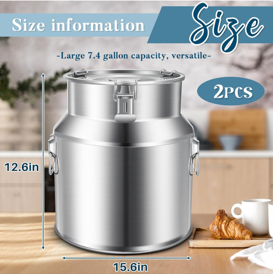 Suclain 2 Pcs Stainless Steel Milk Can Milk Bucket Metal Milk Jug with Sealed Lid and Carry Handle Tote Jug for Milk, Wine, Water, Liquid Tote Pail St