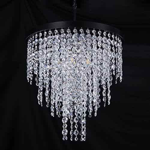 Wellmet Black Crystal Chandelier 24 inch, 3-Tier Modern Round K9 Crystals Light Fixtures for Dining Room, Contemporary Pendant Light FixtureKitchen Is - Selzalot