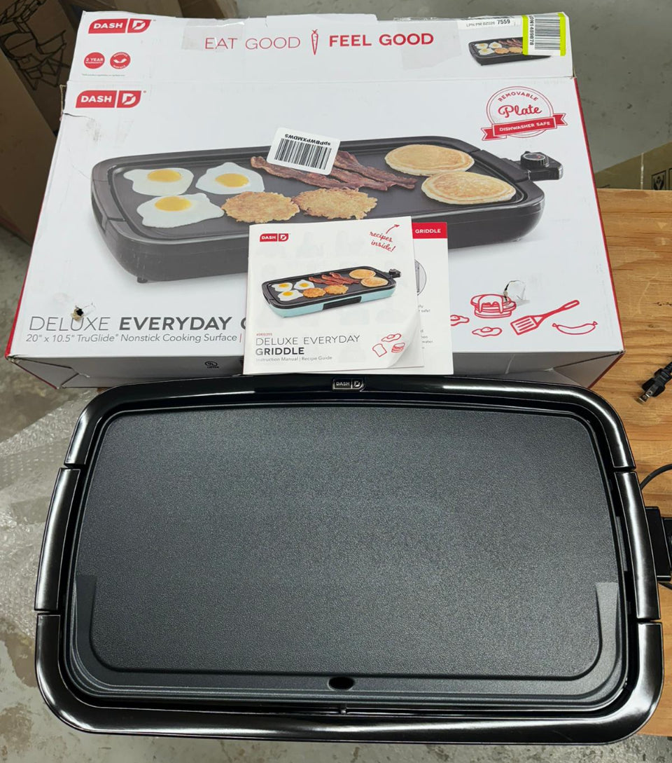 DASH Deluxe Everyday Electric Griddle with Dishwasher Safe Removable Nonstick Cooking Plate for Pancakes, Burgers, Eggs and more, Includes Drip Tray +