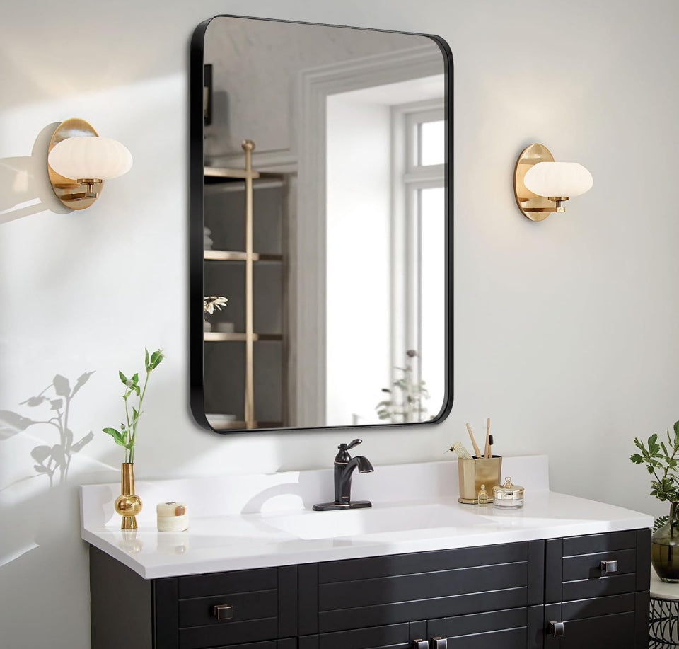 Open Box MZON 24x36 Inch Black Bathroom Mirror, Wall-Mounted Rectangle Vanity Mirror with Aluminum Alloy Frame, Anti-Rust, Modern Decor for Bathroom,