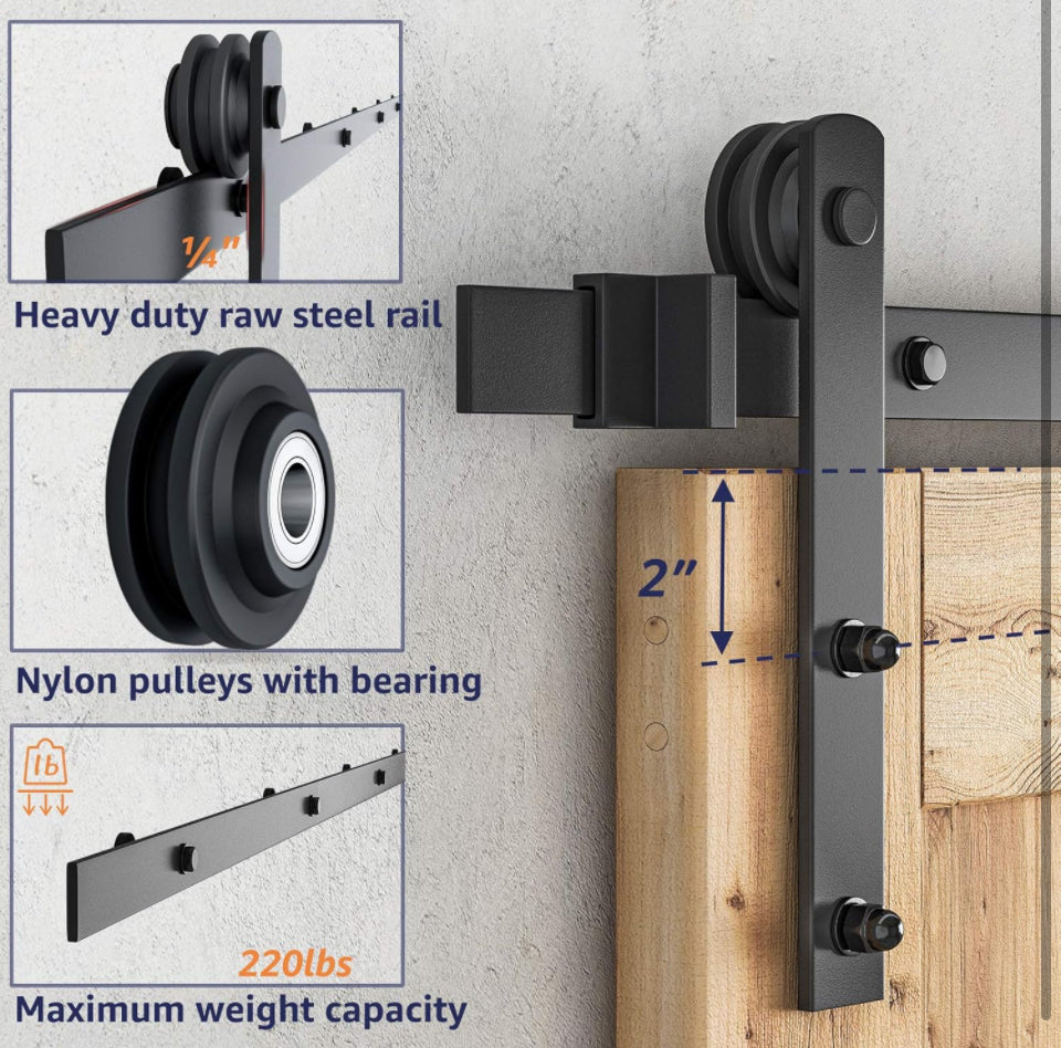 SMARTSTANDARD 8ft Barn Door Hardware kit, Barn Door Track, Sliding Door Hardware kit, Smoothly and Quietly - Heavy Duty Sturdy -Easy to Install, Fit 4 - Selzalot