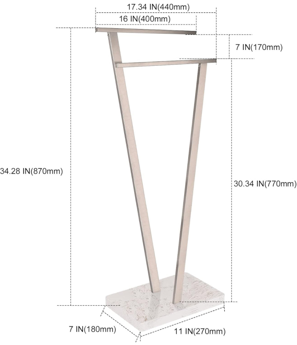 Winmien Freestanding Towel Rack for Bathroom, SUS 304 Stainless Steel Towel Holder with Marble Base for Bathroom Floor, Pool, 2-Tier (Brushed Nickel)