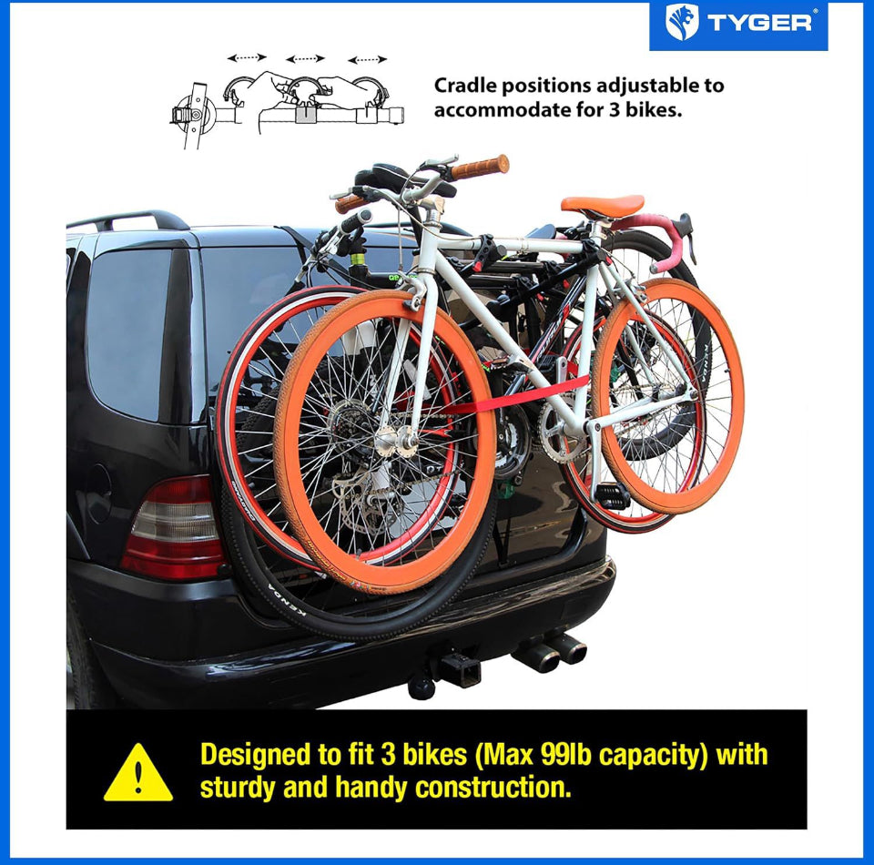 Tyger Auto Deluxe 3-Bike Trunk Mount Bicycle Rack. (Compatible with Vehicles Without Rear Spoilers) | TG-RK3B203S - Selzalot