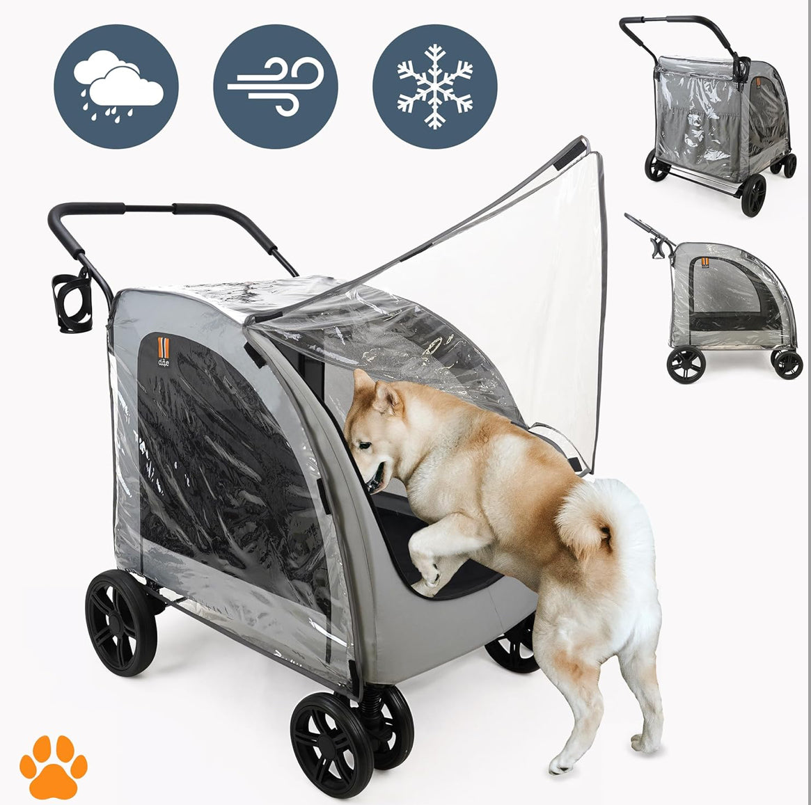 XXL Wide Pet Stroller Chester - Large Dog Buggy, pet Buggy, Spacious, Travel pet Pushchair, pet pram, Folding, incl. raincover, cupholder, La