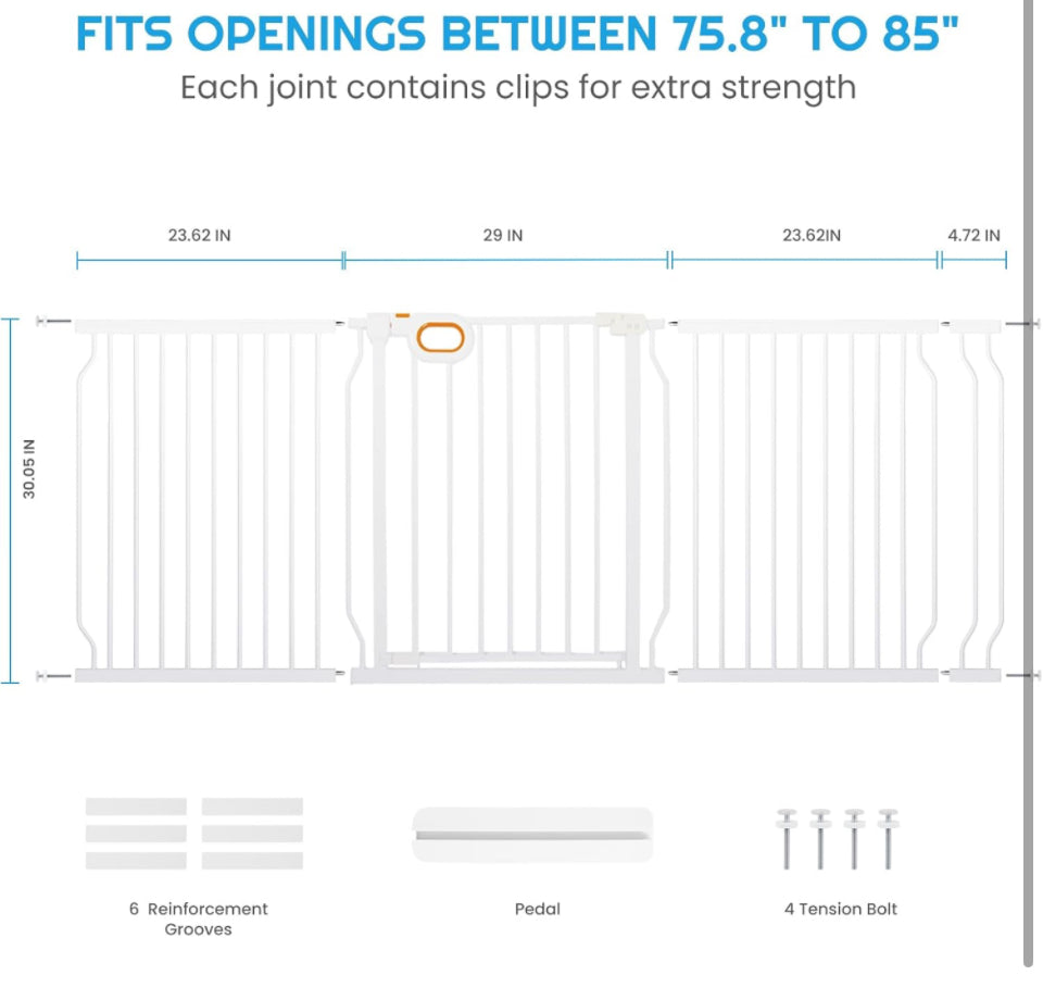 Owlie Baby Gate Indoor 75-85 Inch, Extra Wide Safety Gate for Baby Large Stairway Gate Adjustable Baby Gates Pressure Mount Wide Gates for Baby Pet St